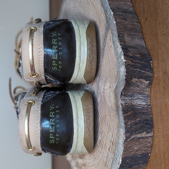 SPERRY TOP SIDER Tan Leather Sparkle Leopard Accents SZ 10 - Picture 5 of 10
